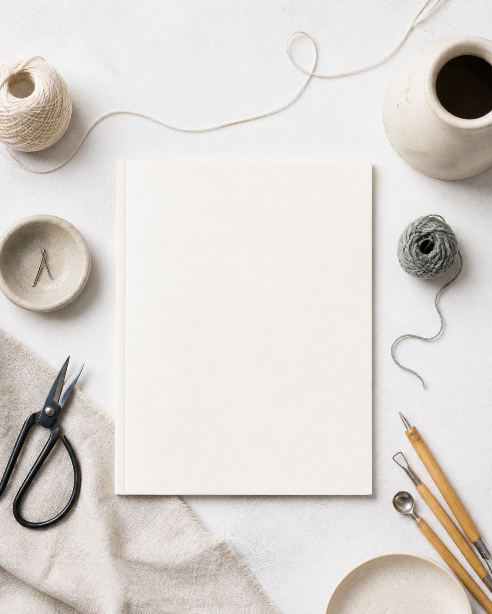 Flatlay of embroidery kit and pattern booklet